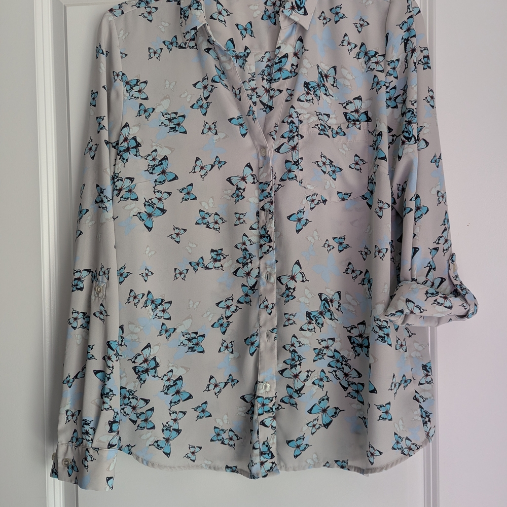 The Limited Gray and Blue Butterfly Blouse